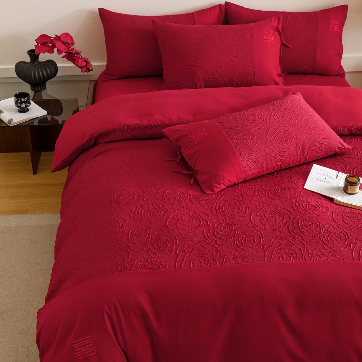 91家纺网 家纺一手货源 找家纺 苏源家居 2025新款色织提花玫瑰系列四件套 玫瑰有喜