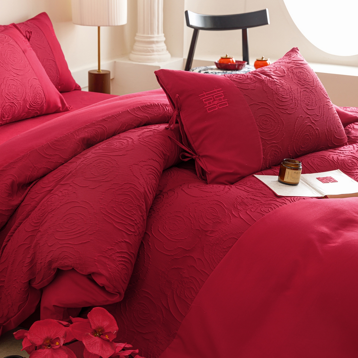 91家纺网 家纺一手货源 找家纺 苏源家居 2025新款色织提花玫瑰系列四件套 玫瑰有喜