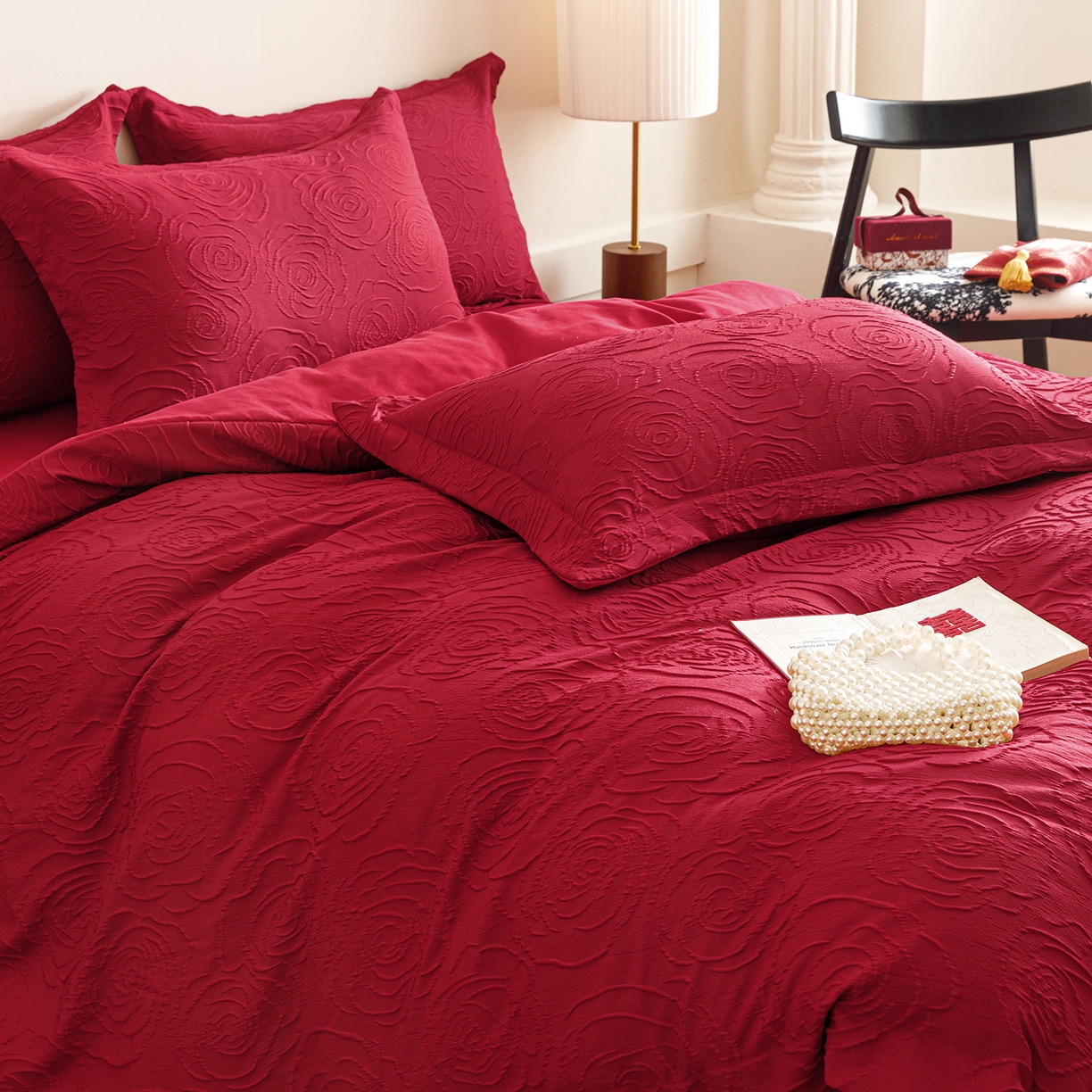 91家纺网 家纺一手货源 找家纺 （总）苏源家居 2025新款色织提花玫瑰系列四件套