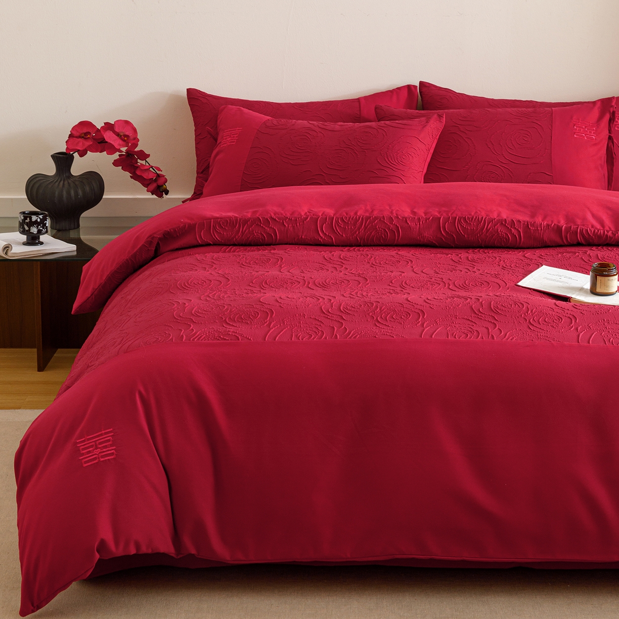 91家纺网 家纺一手货源 找家纺 苏源家居 2025新款色织提花玫瑰系列四件套 玫瑰有喜