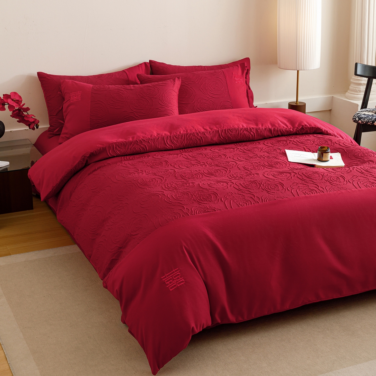 91家纺网 家纺一手货源 找家纺 苏源家居 2025新款色织提花玫瑰系列四件套 玫瑰有喜