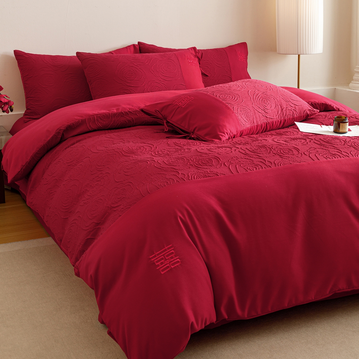 91家纺网 家纺一手货源 找家纺 苏源家居 2025新款色织提花玫瑰系列四件套 玫瑰有喜