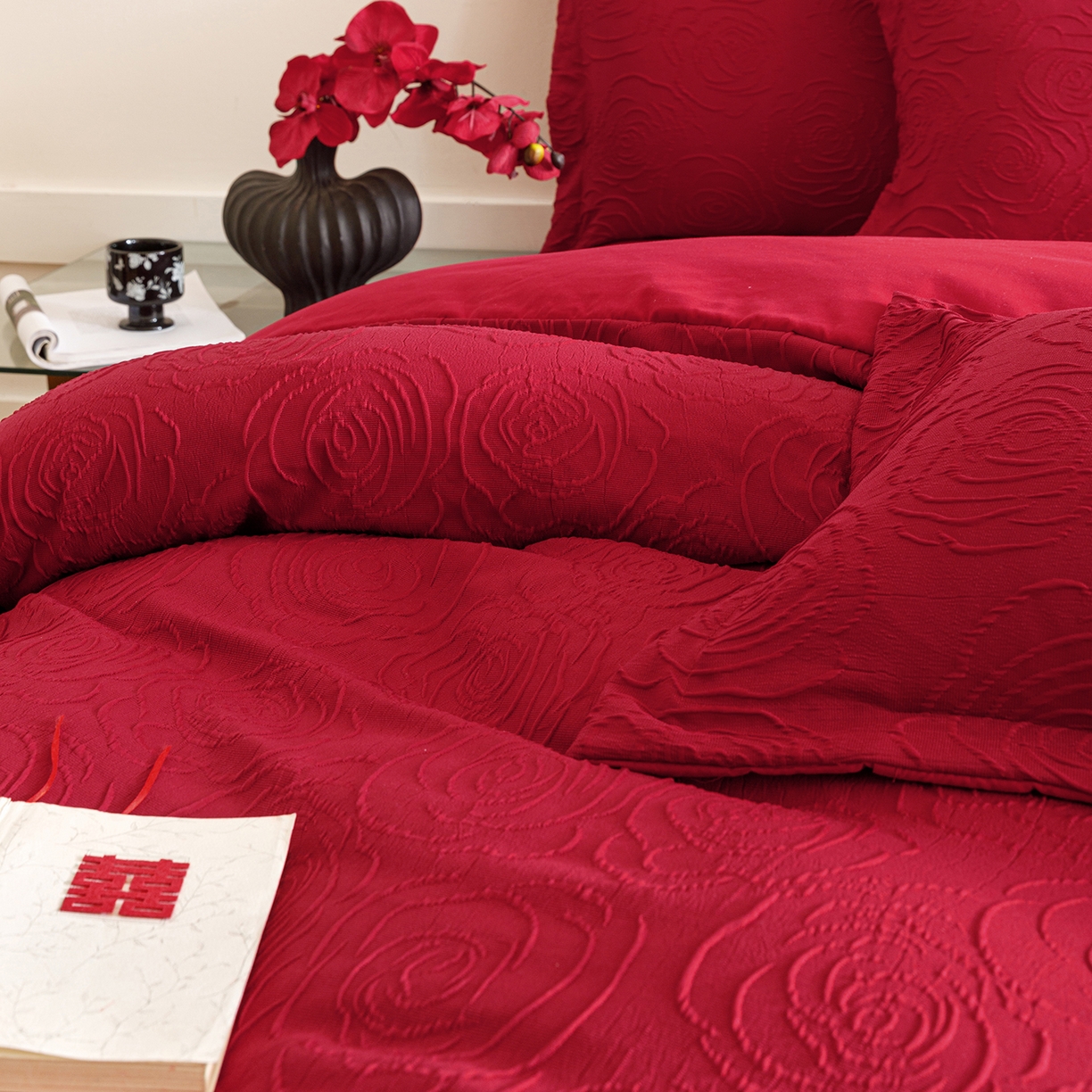 91家纺网 家纺一手货源 找家纺 （总）苏源家居 2025新款色织提花玫瑰系列四件套