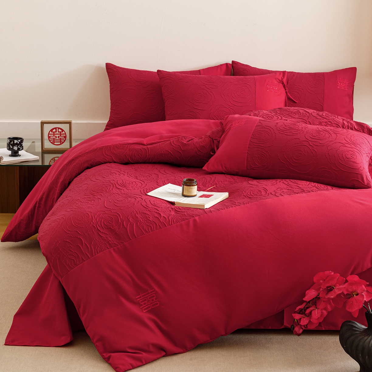 91家纺网 家纺一手货源 找家纺 苏源家居 2025新款色织提花玫瑰系列四件套 玫瑰有喜