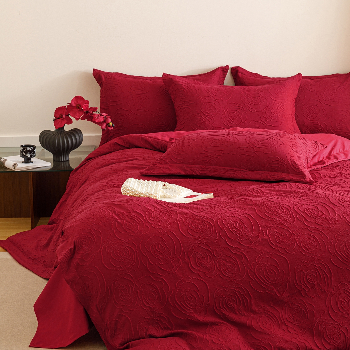 91家纺网 家纺一手货源 找家纺 （总）苏源家居 2025新款色织提花玫瑰系列四件套