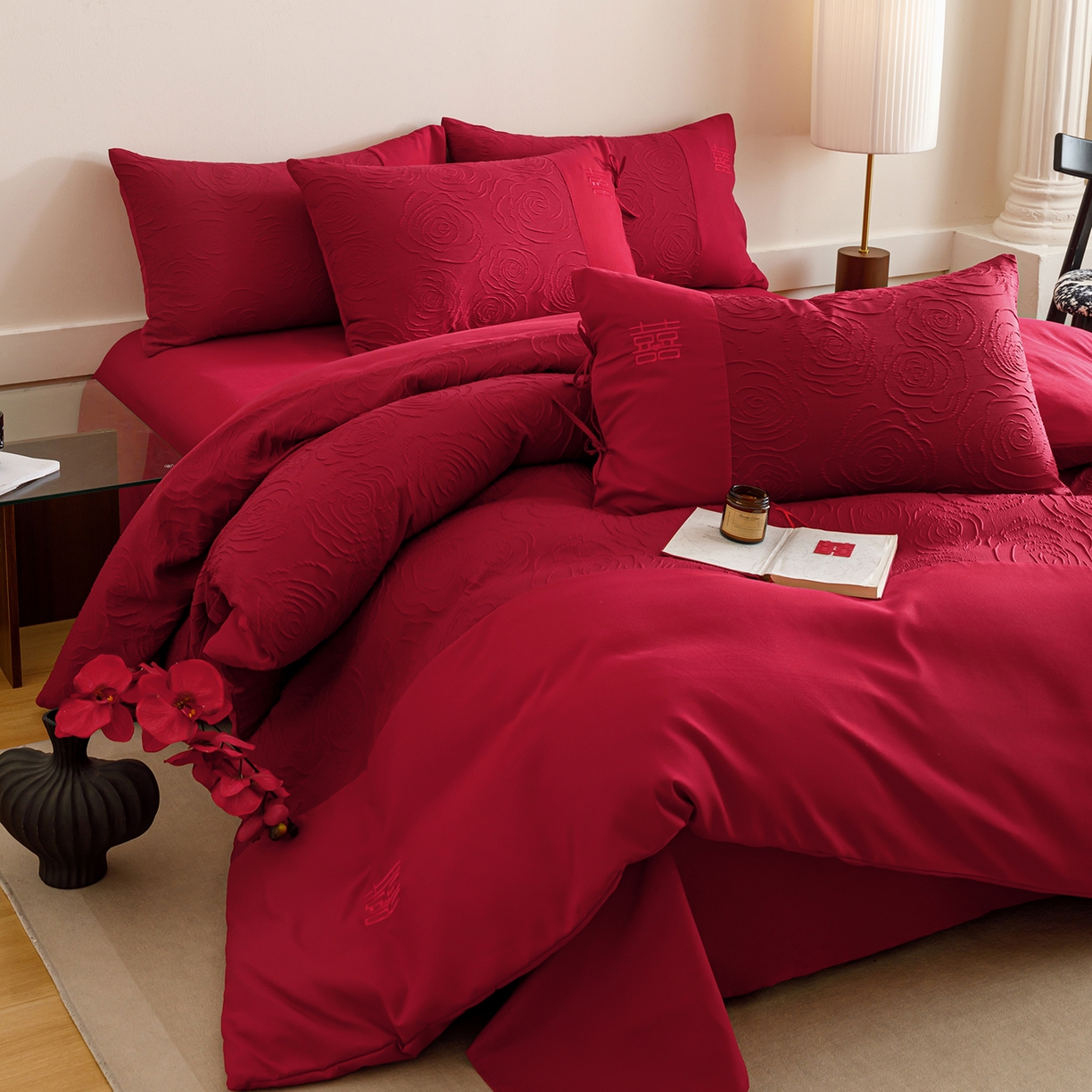 91家纺网 家纺一手货源 找家纺 苏源家居 2025新款色织提花玫瑰系列四件套 玫瑰有喜