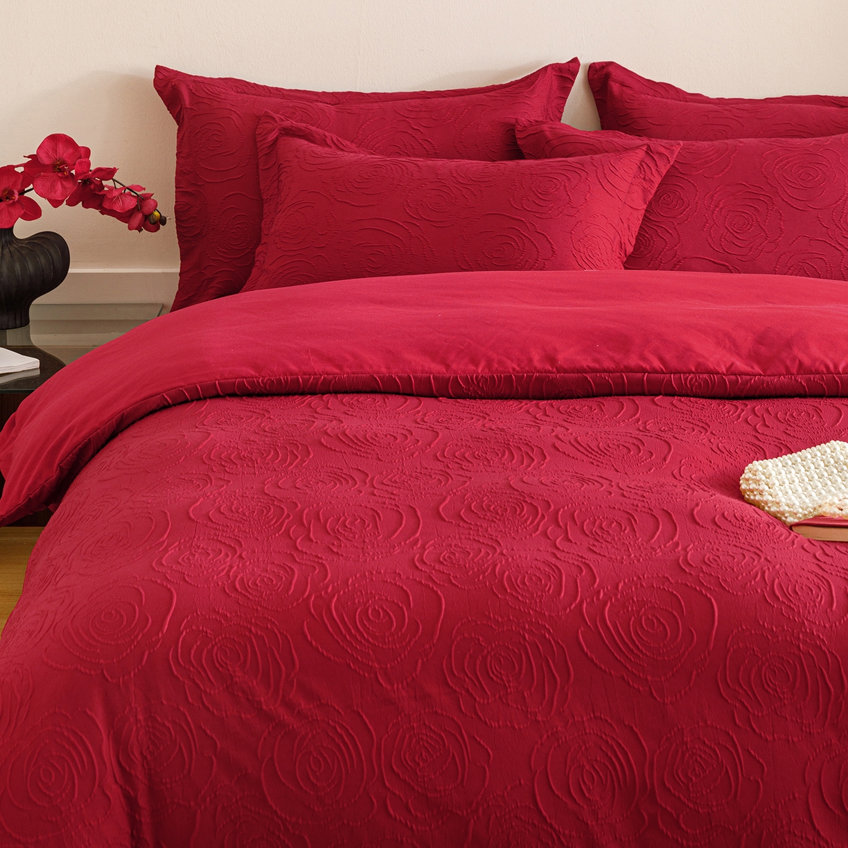 91家纺网 家纺一手货源 找家纺 苏源家居 2025新款色织提花玫瑰系列四件套 玫瑰情缘