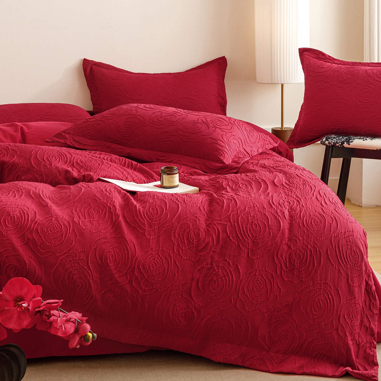 91家纺网 家纺一手货源 找家纺 苏源家居 2025新款色织提花玫瑰系列四件套 玫瑰情缘