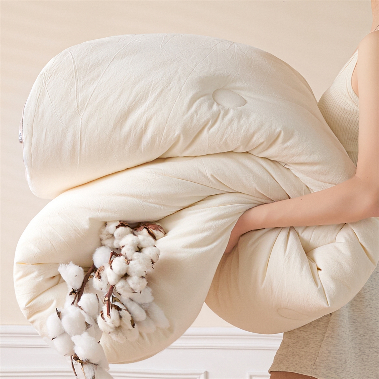 91家纺网 家纺一手货源 找家纺 创优（专版烫画.翻版必究）2025新款立体棉花被100%新疆棉棉花被春秋被冬被子被芯四季被 棉自新疆-米白