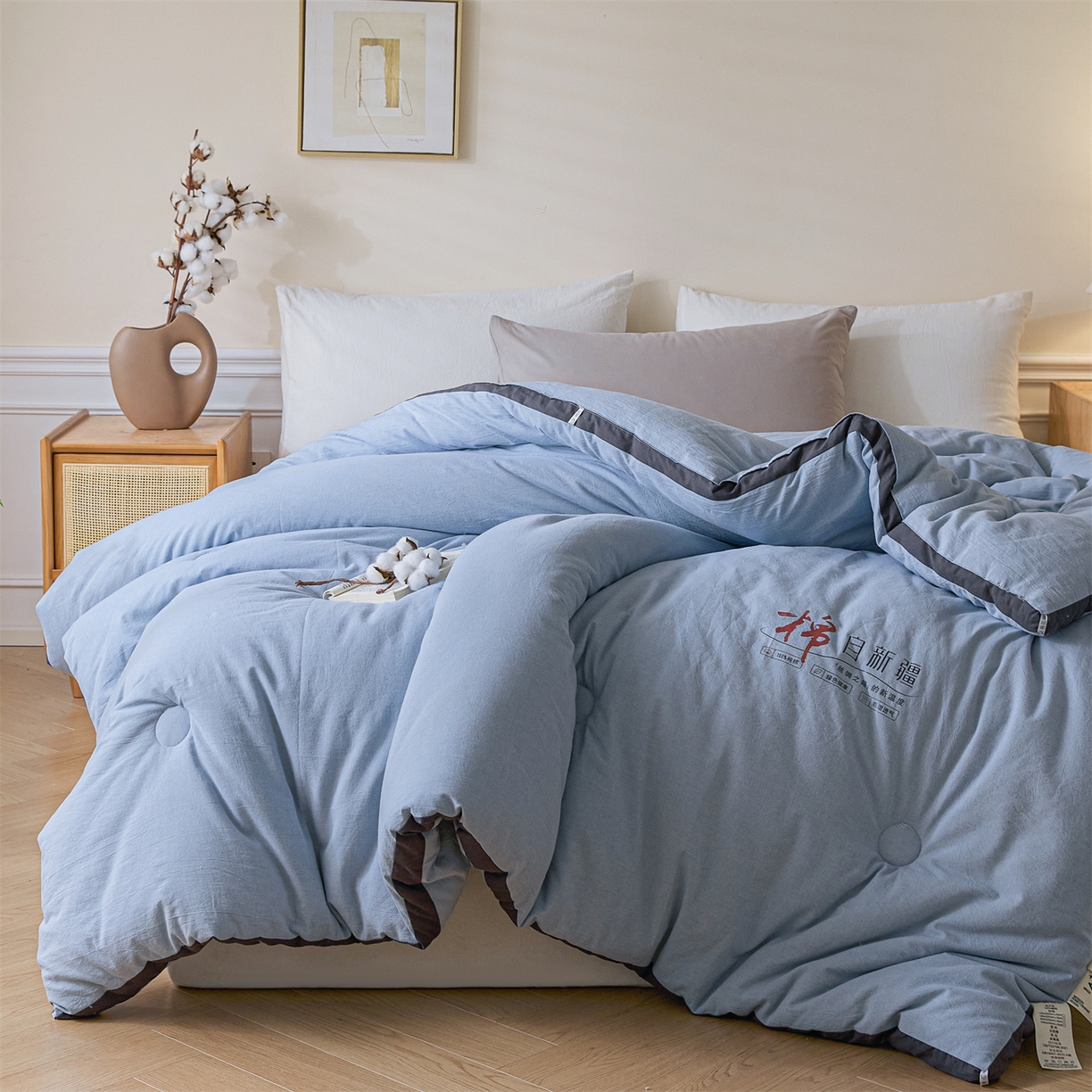 91家纺网 家纺一手货源 找家纺 创优（专版烫画.翻版必究）2025新款立体棉花被100%新疆棉棉花被春秋被冬被子被芯四季被 棉自新疆-浅蓝