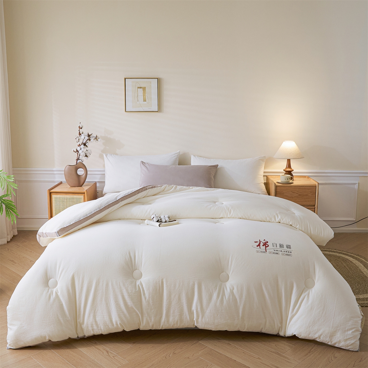 91家纺网 家纺一手货源 找家纺 创优（专版烫画.翻版必究）2025新款立体棉花被100%新疆棉棉花被春秋被冬被子被芯四季被 棉自新疆-米白