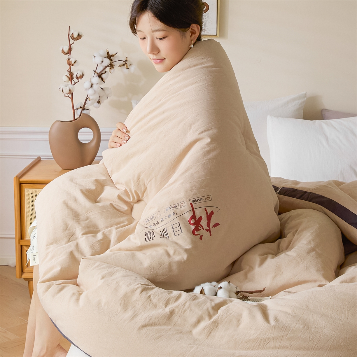 91家纺网 家纺一手货源 找家纺 创优（专版烫画.翻版必究）2025新款立体棉花被100%新疆棉棉花被春秋被冬被子被芯四季被 棉自新疆-卡其