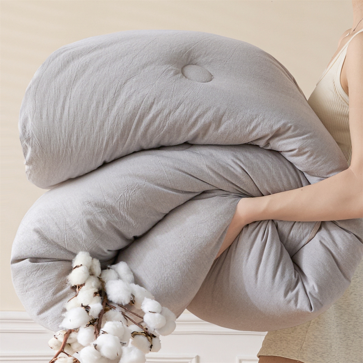 91家纺网 家纺一手货源 找家纺 创优（专版烫画.翻版必究）2025新款立体棉花被100%新疆棉棉花被春秋被冬被子被芯四季被 棉自新疆-浅灰