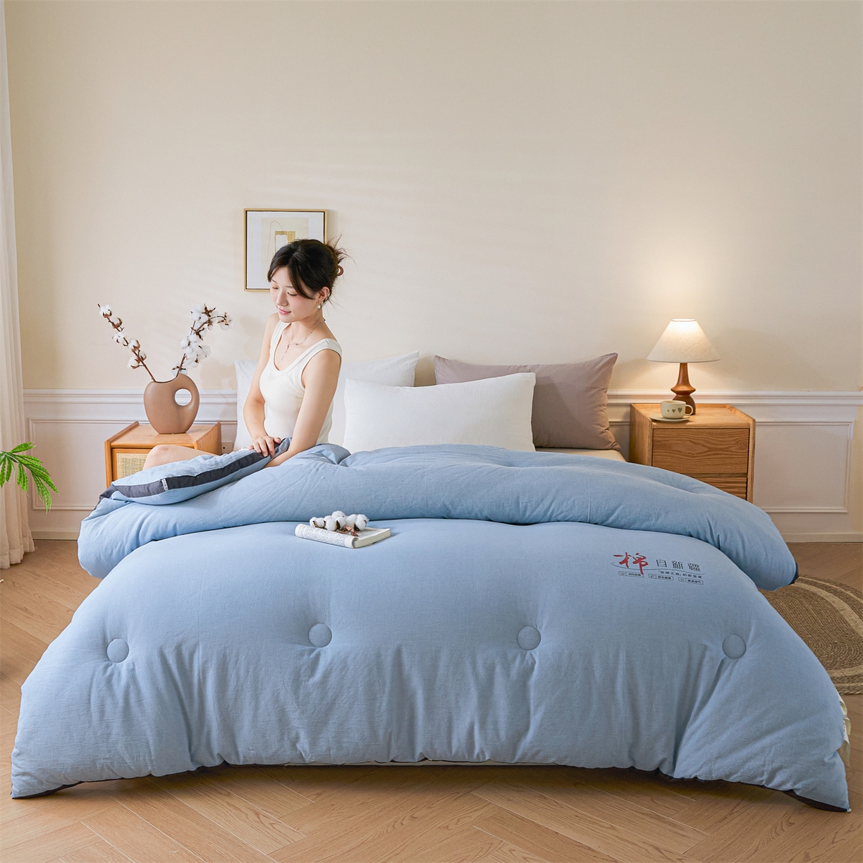 91家纺网 家纺一手货源 找家纺 创优（专版烫画.翻版必究）2025新款立体棉花被100%新疆棉棉花被春秋被冬被子被芯四季被 棉自新疆-浅蓝