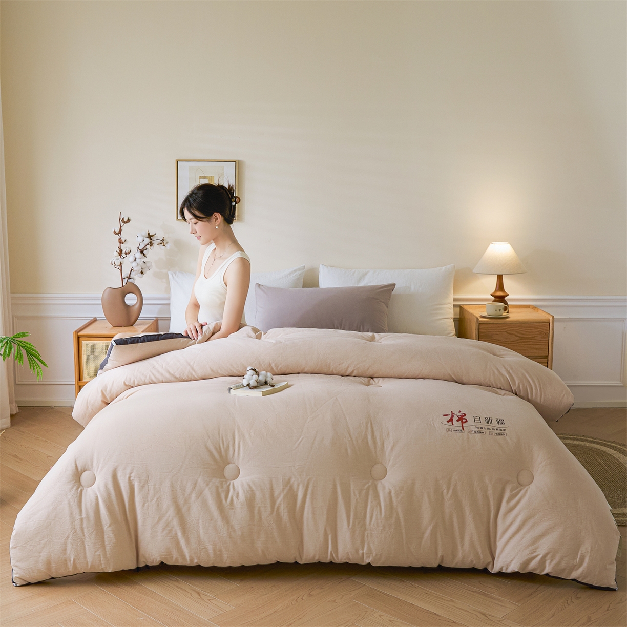 91家纺网 家纺一手货源 找家纺 创优（专版烫画.翻版必究）2025新款立体棉花被100%新疆棉棉花被春秋被冬被子被芯四季被 棉自新疆-卡其