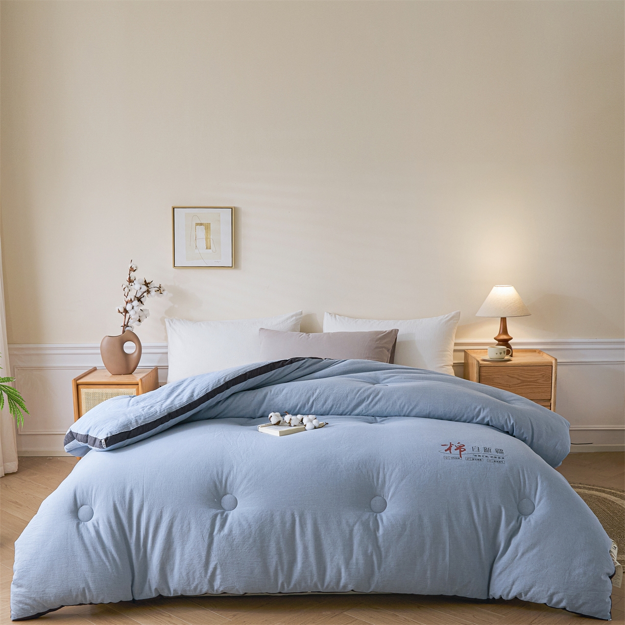 91家纺网 家纺一手货源 找家纺 创优（专版烫画.翻版必究）2025新款立体棉花被100%新疆棉棉花被春秋被冬被子被芯四季被 棉自新疆-浅蓝