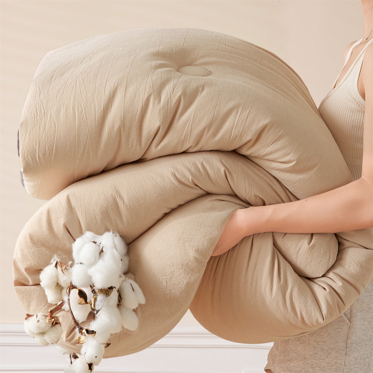 91家纺网 家纺一手货源 找家纺 创优（专版烫画.翻版必究）2025新款立体棉花被100%新疆棉棉花被春秋被冬被子被芯四季被 棉自新疆-卡其