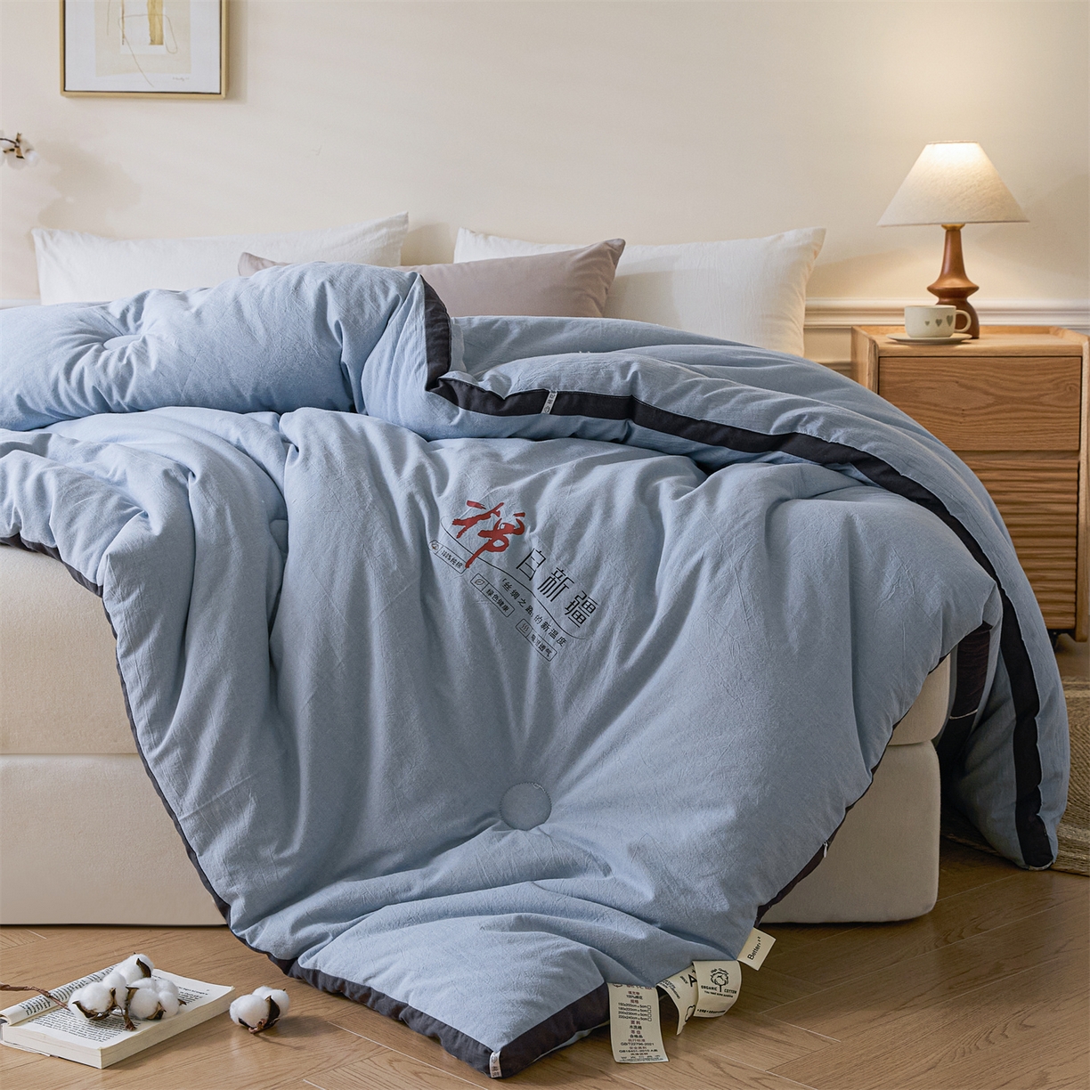 91家纺网 家纺一手货源 找家纺 创优（专版烫画.翻版必究）2025新款立体棉花被100%新疆棉棉花被春秋被冬被子被芯四季被 棉自新疆-浅蓝
