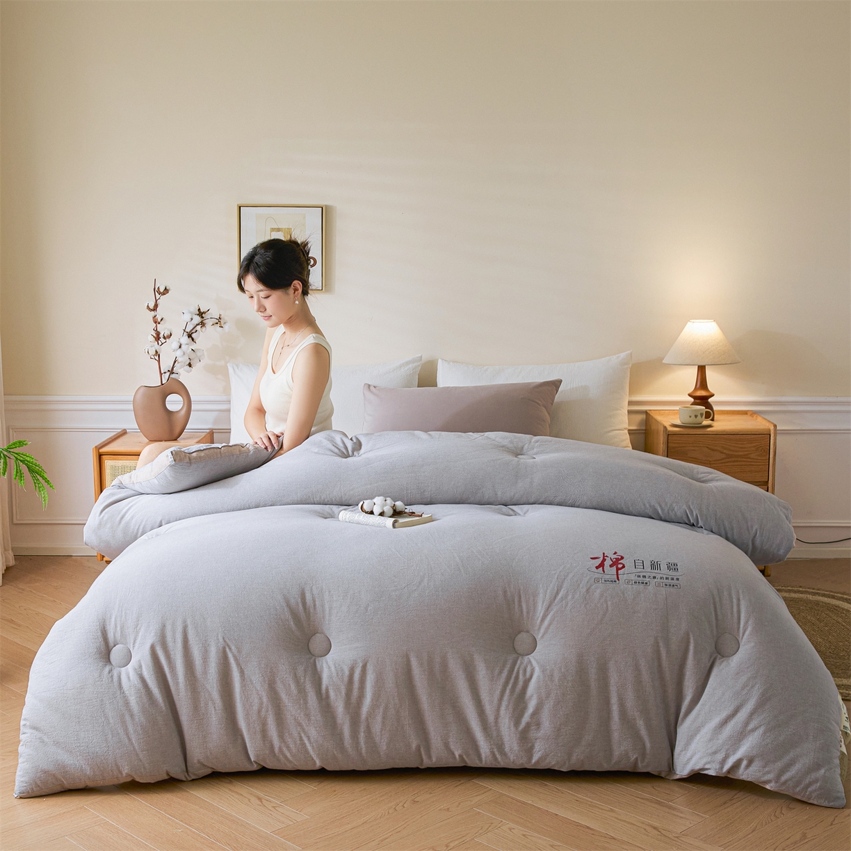 91家纺网 家纺一手货源 找家纺 创优（专版烫画.翻版必究）2025新款立体棉花被100%新疆棉棉花被春秋被冬被子被芯四季被 棉自新疆-浅灰