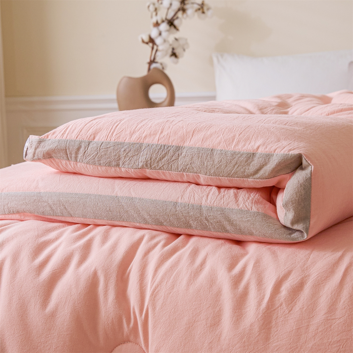 91家纺网 家纺一手货源 找家纺 创优（专版烫画.翻版必究）2025新款立体棉花被100%新疆棉棉花被春秋被冬被子被芯四季被 棉自新疆-浅粉