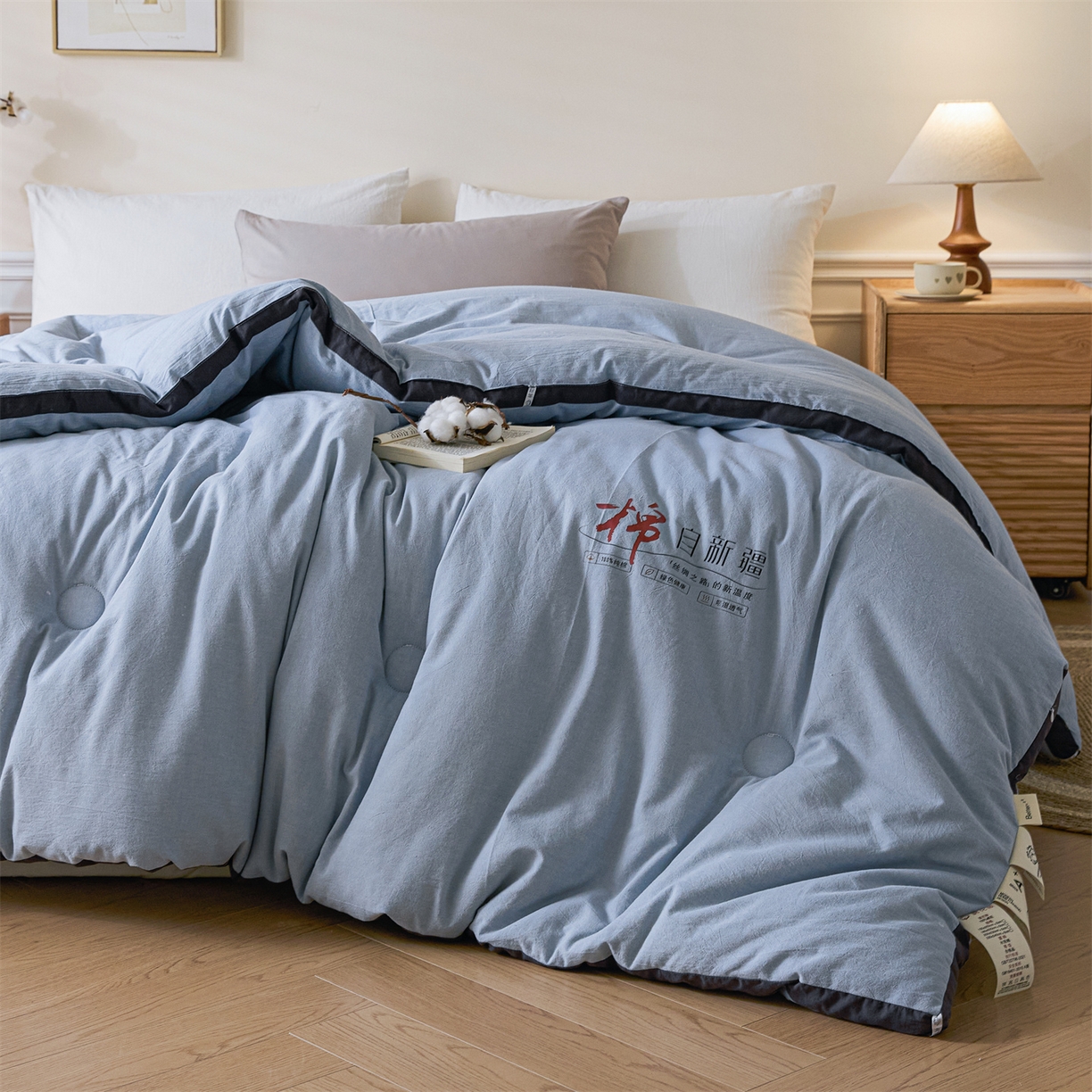 91家纺网 家纺一手货源 找家纺 创优（专版烫画.翻版必究）2025新款立体棉花被100%新疆棉棉花被春秋被冬被子被芯四季被 棉自新疆-浅蓝