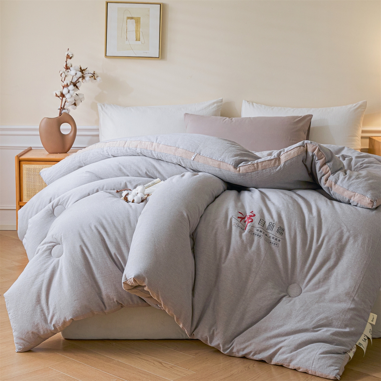 91家纺网 家纺一手货源 找家纺 创优（专版烫画.翻版必究）2025新款立体棉花被100%新疆棉棉花被春秋被冬被子被芯四季被 棉自新疆-浅灰