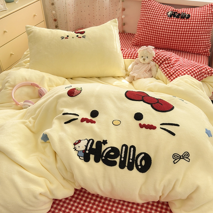 91家纺网 家纺一手货源 找家纺 星禾优选 2025新款高克重牛奶绒毛巾绣四件套 没脸猫