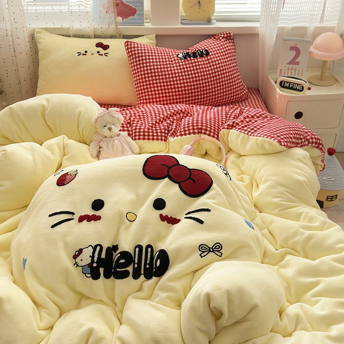 91家纺网 家纺一手货源 找家纺 星禾优选 2025新款高克重牛奶绒毛巾绣四件套 没脸猫