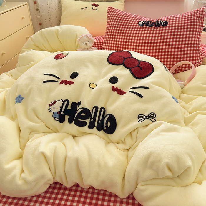 91家纺网 家纺一手货源 找家纺 星禾优选 2025新款高克重牛奶绒毛巾绣四件套 没脸猫