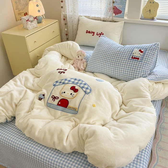 星禾优选 2025新款高克重牛奶绒毛巾绣四件套 屋顶有猫