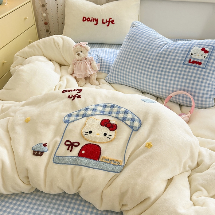 91家纺网 家纺一手货源 找家纺 星禾优选 2025新款高克重牛奶绒毛巾绣四件套 屋顶有猫