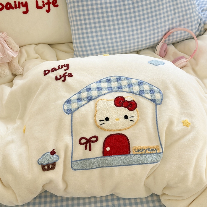 91家纺网 家纺一手货源 找家纺 星禾优选 2025新款高克重牛奶绒毛巾绣四件套 屋顶有猫