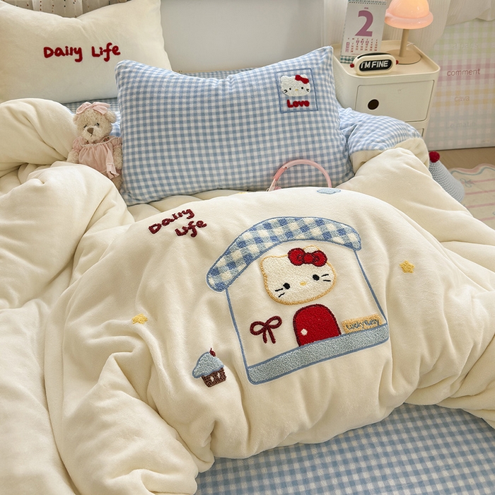 91家纺网 家纺一手货源 找家纺 星禾优选 2025新款高克重牛奶绒毛巾绣四件套 屋顶有猫