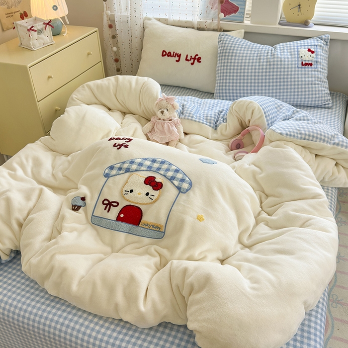 91家纺网 家纺一手货源 找家纺 星禾优选 2025新款高克重牛奶绒毛巾绣四件套 屋顶有猫