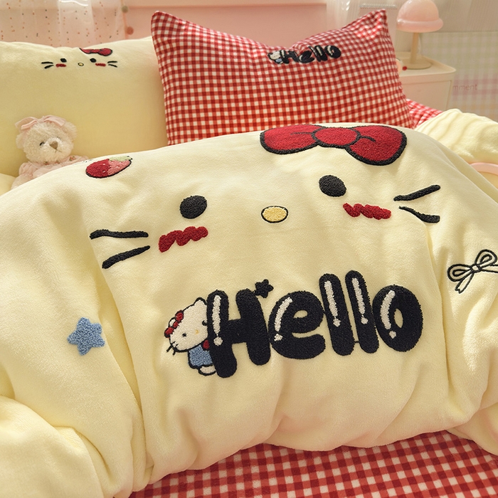 91家纺网 家纺一手货源 找家纺 星禾优选 2025新款高克重牛奶绒毛巾绣四件套 没脸猫