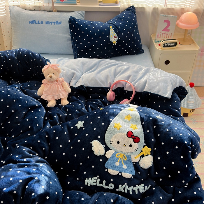 91家纺网 家纺一手货源 找家纺 星禾优选 2025新款高克重牛奶绒毛巾绣四件套 礼帽小猫