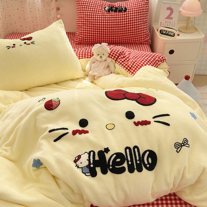 91家纺网 家纺一手货源 找家纺 星禾优选 2025新款高克重牛奶绒毛巾绣四件套 没脸猫