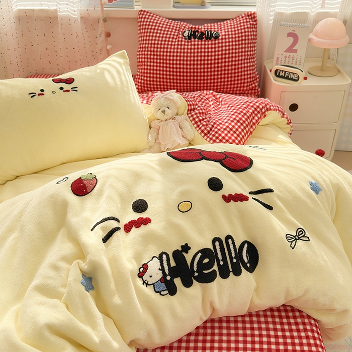 91家纺网 家纺一手货源 找家纺 星禾优选 2025新款高克重牛奶绒毛巾绣四件套 没脸猫