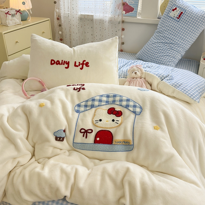 91家纺网 家纺一手货源 找家纺 星禾优选 2025新款高克重牛奶绒毛巾绣四件套 屋顶有猫