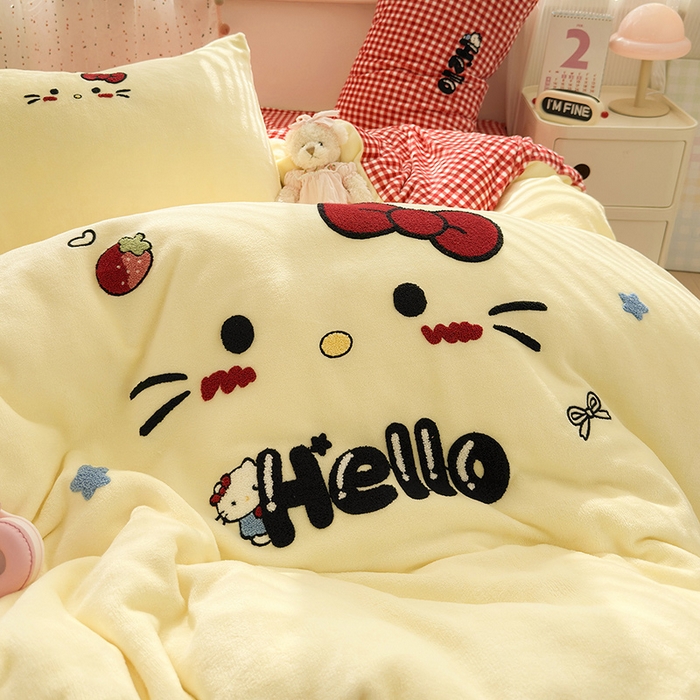 91家纺网 家纺一手货源 找家纺 星禾优选 2025新款高克重牛奶绒毛巾绣四件套 没脸猫