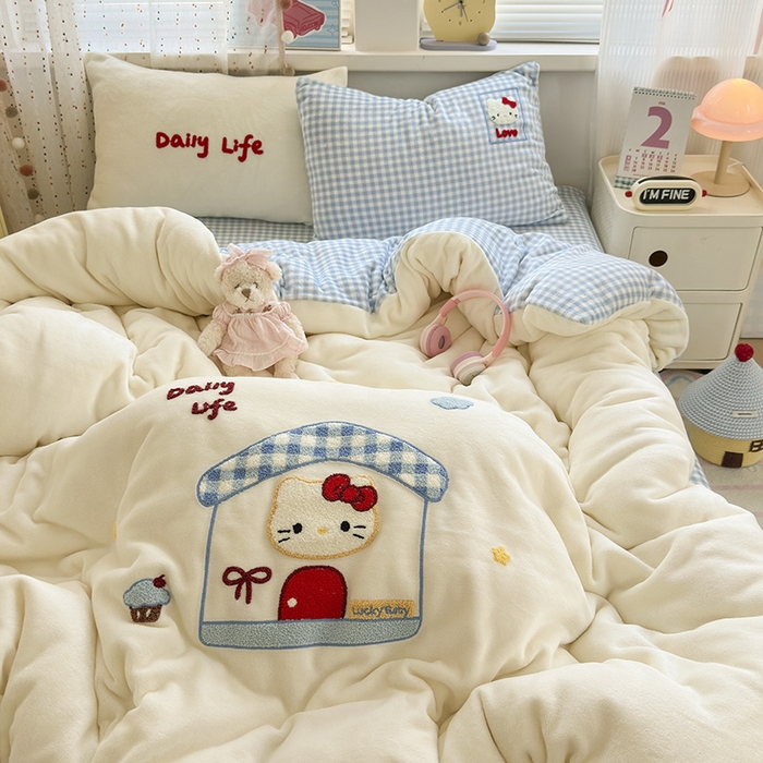 91家纺网 家纺一手货源 找家纺 星禾优选 2025新款高克重牛奶绒毛巾绣四件套 屋顶有猫