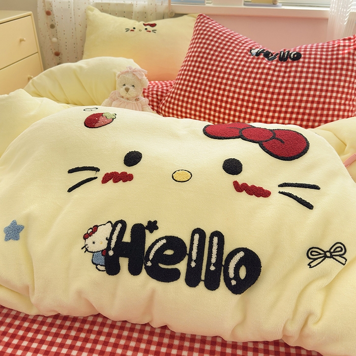 91家纺网 家纺一手货源 找家纺 星禾优选 2025新款高克重牛奶绒毛巾绣四件套 没脸猫