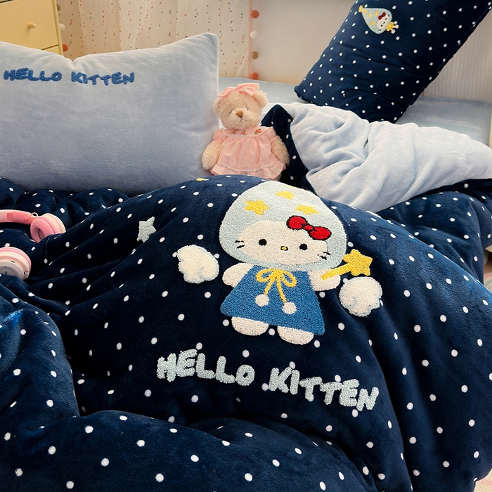 91家纺网 家纺一手货源 找家纺 星禾优选 2025新款高克重牛奶绒毛巾绣四件套 礼帽小猫