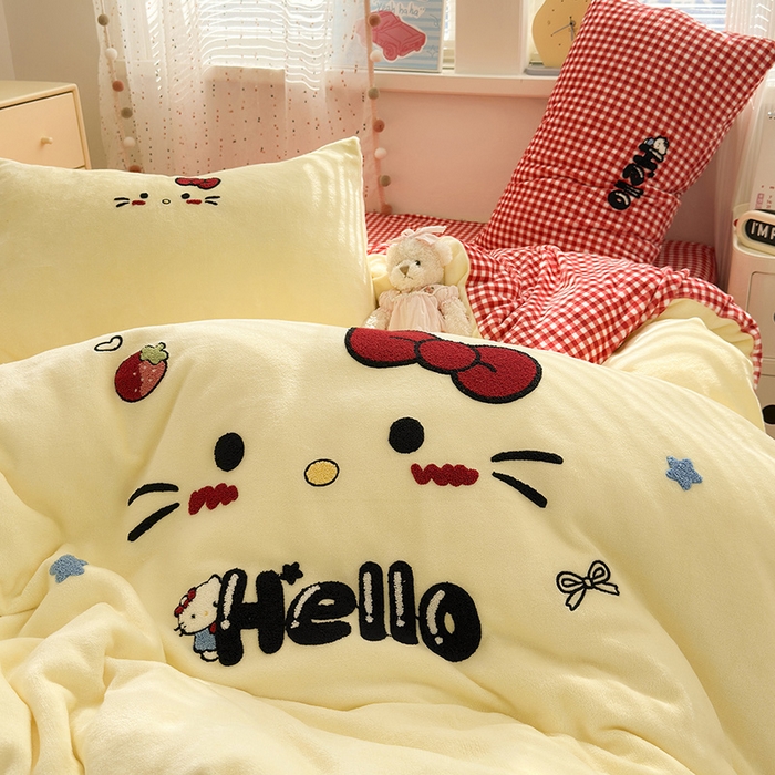 91家纺网 家纺一手货源 找家纺 星禾优选 2025新款高克重牛奶绒毛巾绣四件套 没脸猫