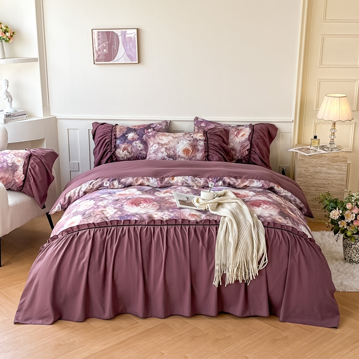 91家纺网 家纺一手货源 找家纺 （总）棠颂家纺 2025新款法式锦棉缎数码印花四件套