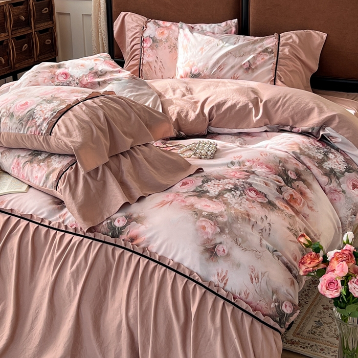 棠颂家纺 2025新款法式锦棉缎数码印花四件套 风月