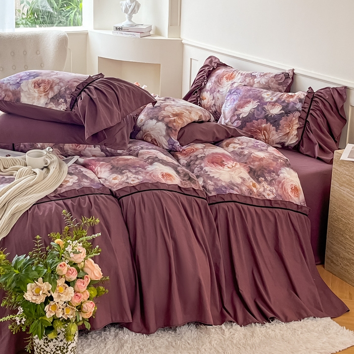 91家纺网 家纺一手货源 找家纺 棠颂家纺 2025新款法式锦棉缎数码印花四件套 霓裳