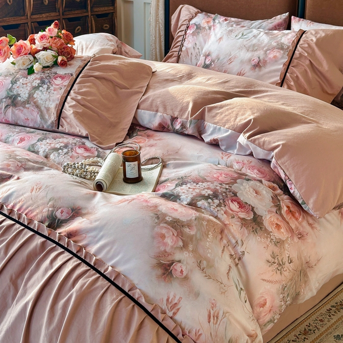 91家纺网 家纺一手货源 找家纺 （总）棠颂家纺 2025新款法式锦棉缎数码印花四件套