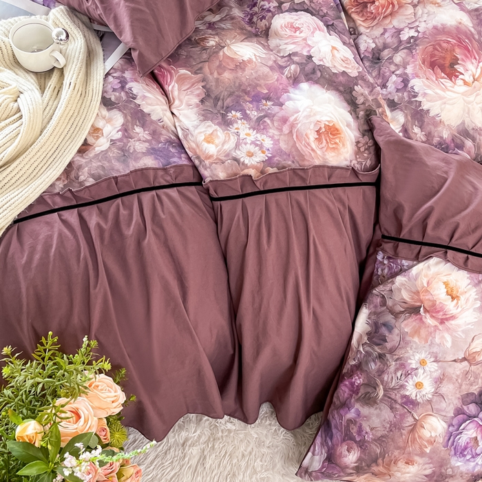 91家纺网 家纺一手货源 找家纺 棠颂家纺 2025新款法式锦棉缎数码印花四件套 霓裳