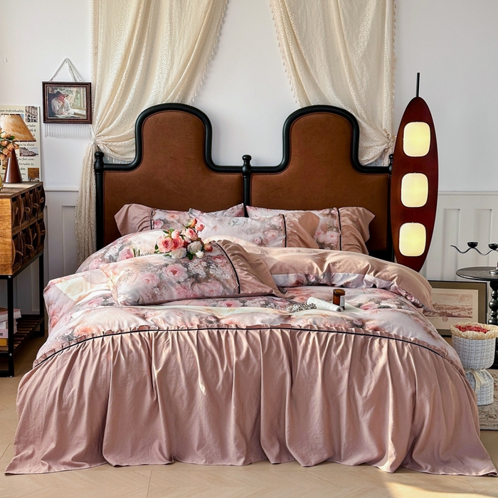 91家纺网 家纺一手货源 找家纺 棠颂家纺 2025新款法式锦棉缎数码印花四件套 风月